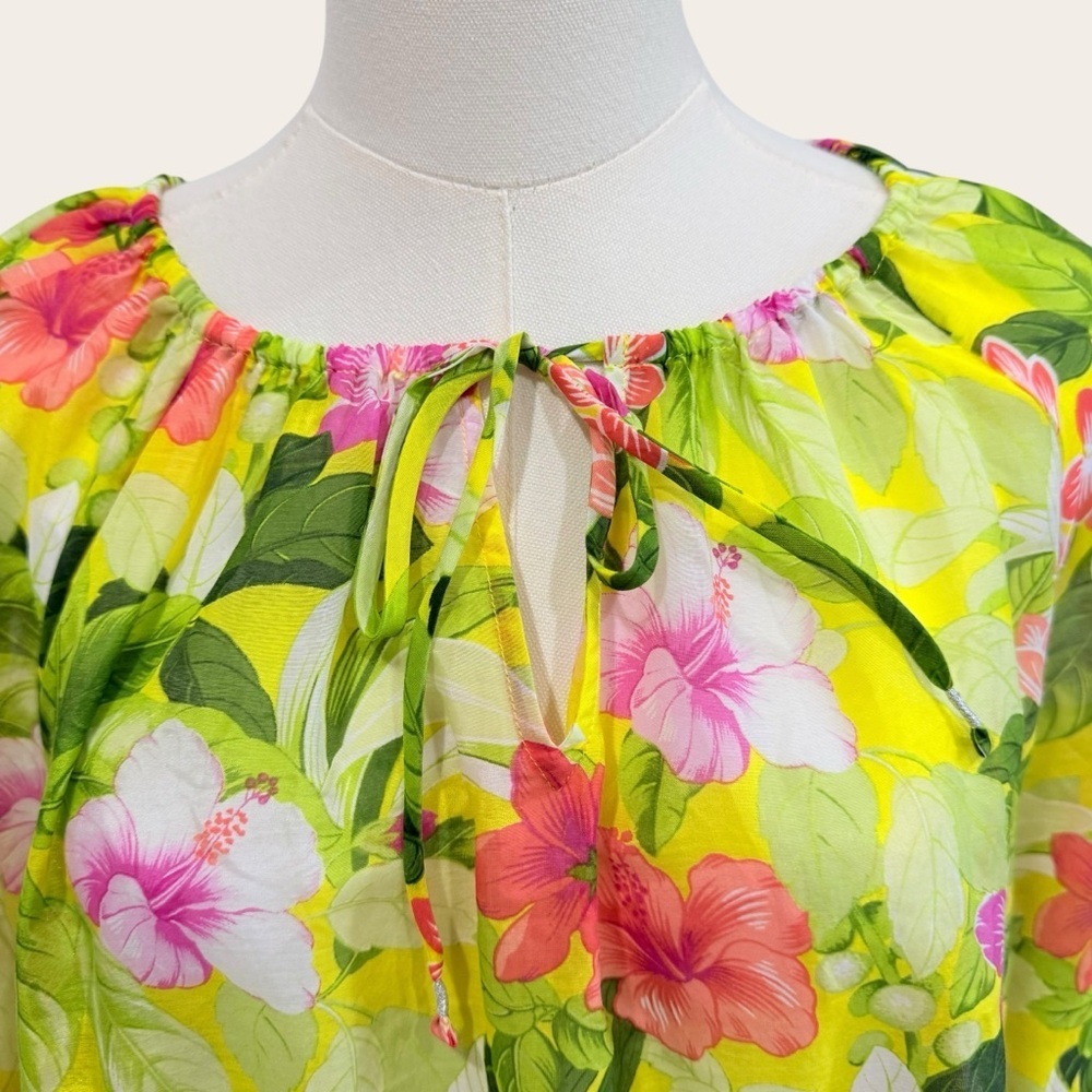 Tommy Bahama Small Happy Hour Flower Peasant Silk Blazing Yellow Top Blouse NWT - Picture 4 of 15